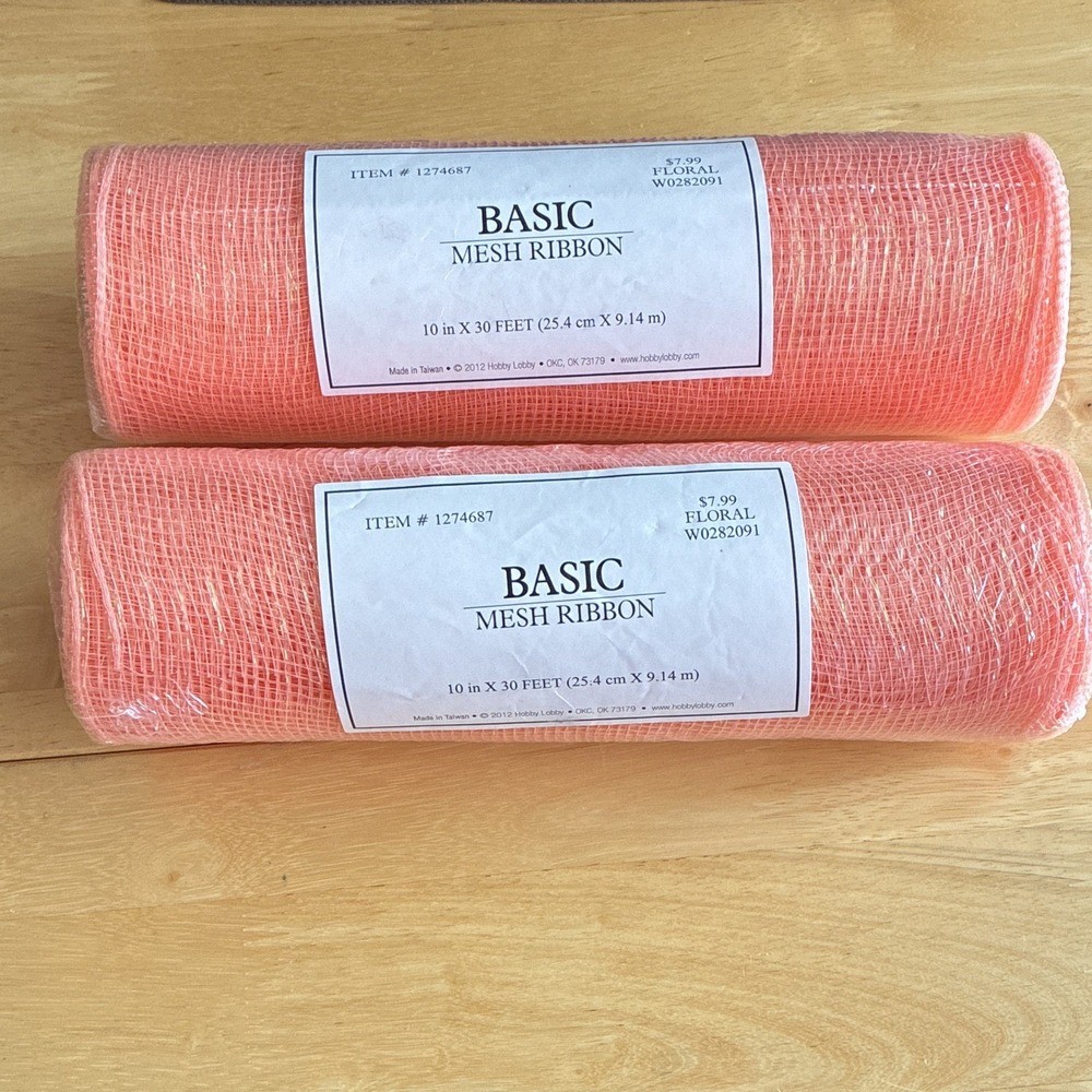 Hobby Lobby Basic Mesh Ribbon Coral and Iridescent 10 in x 30 ft 2 Rolls